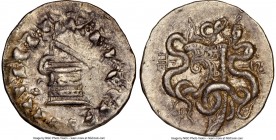 MYSIA. Pergamum. Ca. 180/167-133 BC. AR cistophorus (27mm, 1h). NGC XF. Ca. 160-150 BC. Serpent emerging from cista mystica; all within ivy wreath / B...