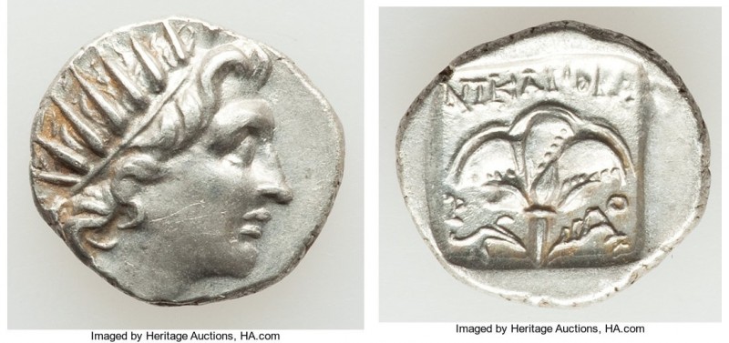 CARIAN ISLANDS. Rhodes. Ca. 88-84 BC. AR drachm (15mm, 2.29 gm, 12h). AU. Plinth...