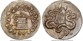 PHRYGIA. Apameia. Ca. 166-133 BC. AR cistophorus (29mm, 12.63 gm, 12h). NGC AU 5/5 - 4/5. Ca. 150-140 BC. Serpent emerging from cista mystica; all wit...
