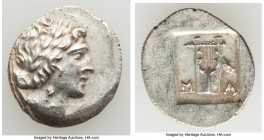 LYCIAN LEAGUE. Masicytes. Ca. 48-20 BC. AR hemidrachm (16mm, 1.91 gm, 12h). AU. Series 1. Laureate head of Apollo right; Λ-Y below / M-A, cithara (lyr...