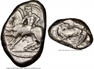 CILICIA. Celenderis. Ca. 425-350 BC. AR stater (22mm, 2h). NGC VF. Persic standard, ca. 425-400 BC. Youthful nude male rider, reins in right hand, ken...