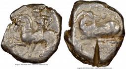 CILICIA. Celenderis. Ca. 425-350 BC. AR stater (21mm, 5h). NGC VF, test cut. Youthful nude male rider, reins in right hand, kentron in left, dismounti...