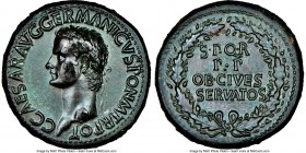 Gaius 'Caligula' (AD 37-41). AE sestertius (35mm, 29.15 gm, 6h). NGC AU 5/5 - 3/5, Fine Style, repatinated. Rome, AD 37-38. C CAESAR•AVG•GERMANICVS•PO...