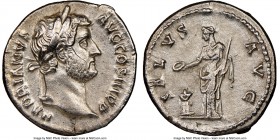 Hadrian (AD 117-138). AR denarius (17mm, 6h). NGC XF. Rome, AD 137- July AD 138. HADRIANVS-AVG COS III P P, laureate head of Hadrian right / SALVS-AVG...