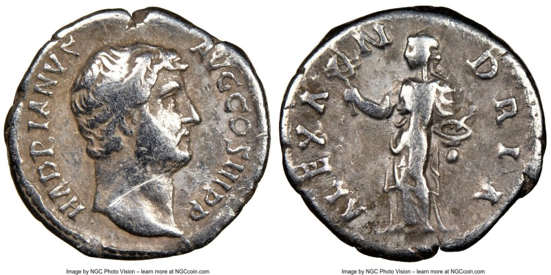 Hadrian (AD 117-138). AR denarius (17mm, 6h). NGC Choice Fine, scratch. Rome, AD...