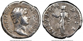 Hadrian (AD 117-138). AR denarius (17mm, 6h). NGC Choice Fine, scratch. Rome, AD 130-133. HADRIANVS-AVG COS III P P, bare-headed Hadrian right / ALEXA...