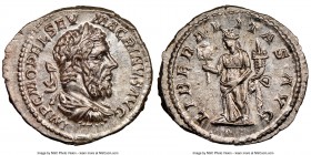 Macrinus (AD 217-218). AR denarius (20mm, 3.41 gm, 6h). NGC MS 5/5 - 4/5. Rome. IMP C M OPEL SEV MACRINVS AVG, laureate, draped bust of Macrinus right...