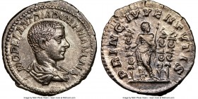 Diadumenian (AD 217-218). AR denarius (20mm, 3.11 gm, 6h). NGC Choice AU 5/5 - 3/5. Rome, July AD 217-March AD 218. M OPEL ANT DIADVMENIANVS CAES, bar...
