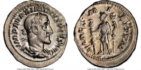 Maximinus I (AD 235-238). AR denarius (21mm, 1h). NGC AU. Rome, ca. March AD 235-January AD 236. IMP MAXIMINVS PIVS AVG, laureate, draped, cuirassed b...