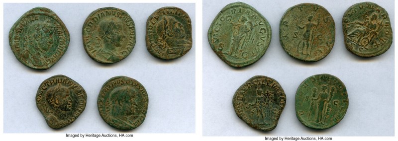 ANCIENT LOTS. Roman Imperial. AD 3rd century. Lot of five (5) AE sestertii. Abou...