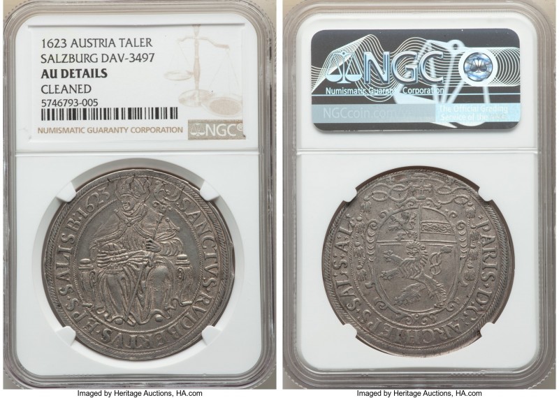 Salzburg. Paris von Lodron Taler 1623 AU Details (Cleaned) NGC, KM61, Dav-3497. ...