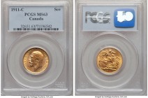 George V gold Sovereign 1911-C MS63 PCGS, Ottawa mint, KM20. AGW 0.2355 oz. 

HID09801242017

© 2020 Heritage Auctions | All Rights Reserved