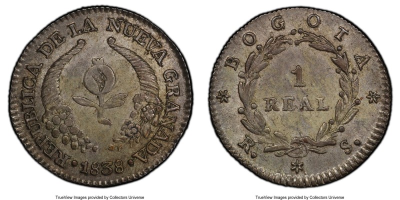 Nueva Granada Real 1838-RS BOGOTA AU58 PCGS, Bogota mint, KM91.1, Restrepo-182.3...