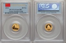 People's Republic 5-Piece Set of Certified gold Panda Yuan 2011 Gem BU PCGS, 1) 20 Yuan (1/20 oz) - KM1979 2) 50 Yuan (1/10 oz) - KM1978 3) 100 Yuan (...