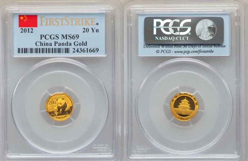 People's Republic 5-Piece Lot of Certified gold Pandas 2012 MS69 PCGS, 1) 20 Yua...