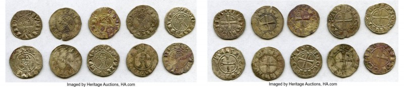 Principality of Antioch 10-Piece Lot of Uncertified Bohemond Era "Helmet" Denier...