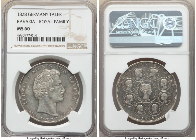 Bavaria. Ludwig I "Royal Family" Taler 1828 MS60 NGC, Munich mint, KM734, Dav-56...