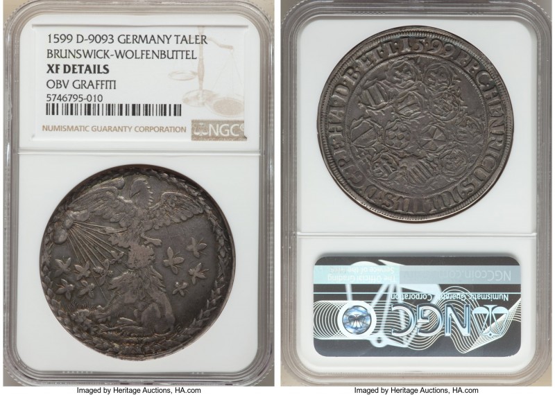 Brunswick-Wolfenbüttel. Heinrich Julius Taler 1599 XF Details (Obverse Graffiti)...