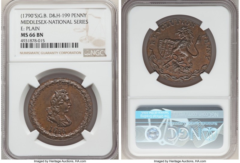 Middlesex copper "Religious Revolution" Penny Token ND (c. 1790's) MS66 Brown NG...