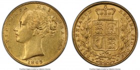 Victoria gold Sovereign 1863 AU55 PCGS, KM736.1, S-3852D. No Die #, Arabic 1 variety. 

HID09801242017

© 2020 Heritage Auctions | All Rights Rese...