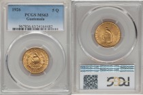 Republic gold 5 Quetzales 1926-(P) MS63 PCGS, Philadelphia mint, KM244. AGW 0.2419 oz. 

HID09801242017

© 2020 Heritage Auctions | All Rights Res...