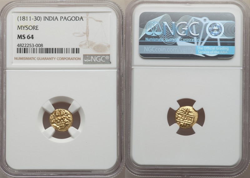 Mysore. Krishna Raja Wodeyar gold Pagoda ND (1811-1830) MS64 NGC, KM-Unl., Fr-13...