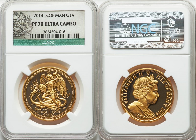 British Dependency. Elizabeth II gold Proof Angel 2014-PM PR70 Ultra Cameo NGC, ...