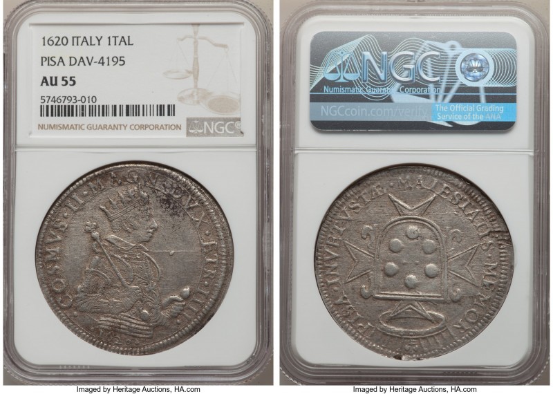 Pisa. Cosimo II de Medici Tallero 1620 AU55 NGC, KM16.3,, Dav-4195. Dealer tag i...