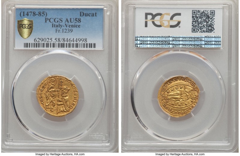 Venice. Giovanni Mocenigo Ducat ND (1478-1485) AU58 PCGS, Fr-1239. IO MOCENIGO -...