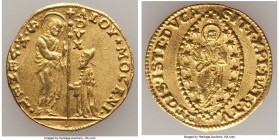 Venice. Alvise Mocenigo III gold Zecchino ND (1722-1732) VF, KM517. 21mm. 3.51gm. mm. ALOY * MOCENI • | S | • M | • V | E | N | E | T • St. Mark stand...