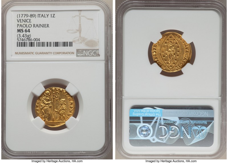 Venice. Paolo Renier gold Zecchino ND (1779-1789) MS64 NGC, KM714. 3.43gm. PAVL ...