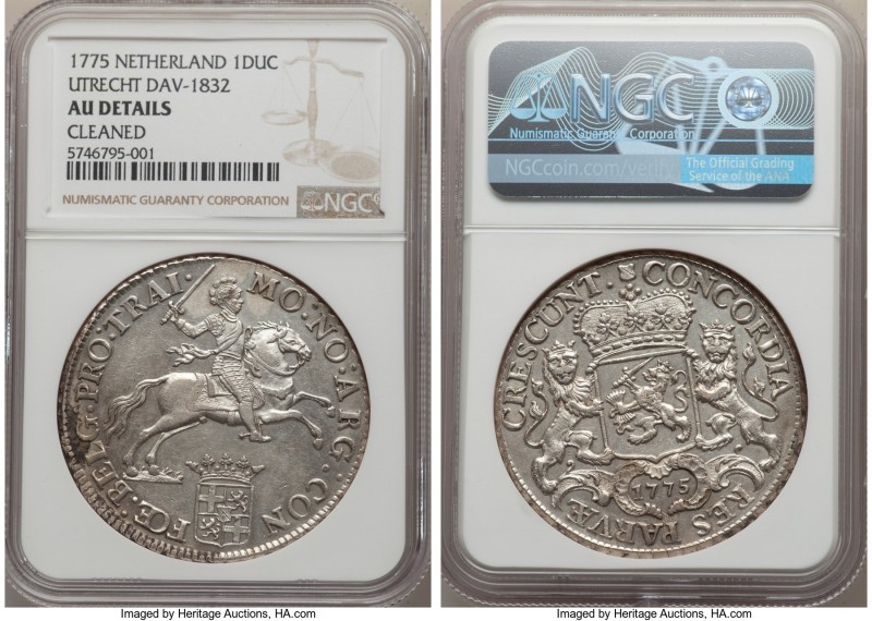 Utrecht. Provincial Silver Rider 1775 AU Details NGC, KM92.2, Dav-1832. Boldly s...