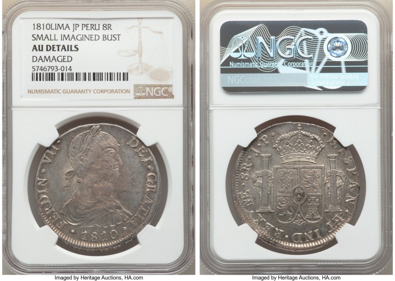 Ferdinand VII 8 Reales 1810 LM-JP AU Details (Damaged) NGC, Lima mint, KM106.2. ...