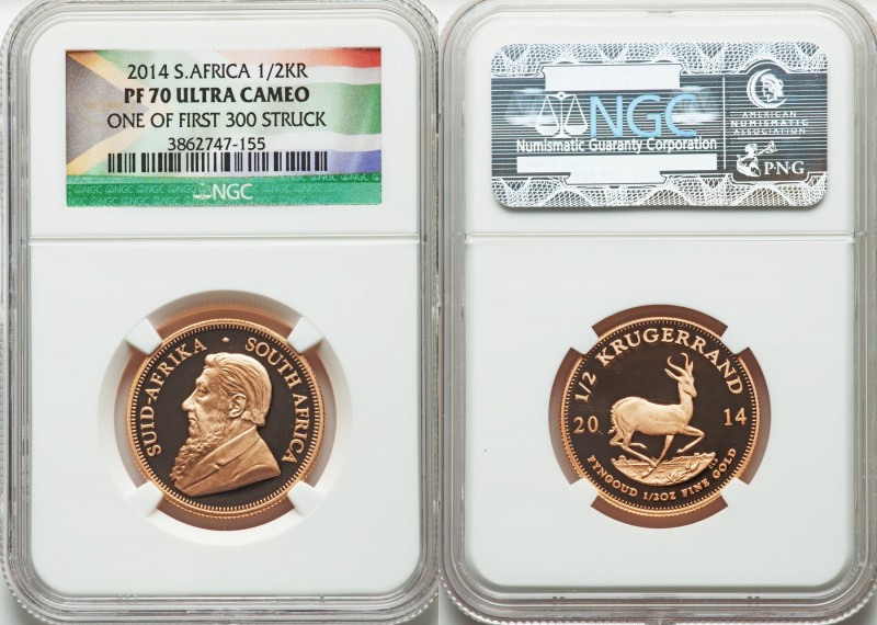 Republic gold Proof 1/2 Krugerrand 2014 PR70 Ultra Cameo NGC, KM107. One of Firs...