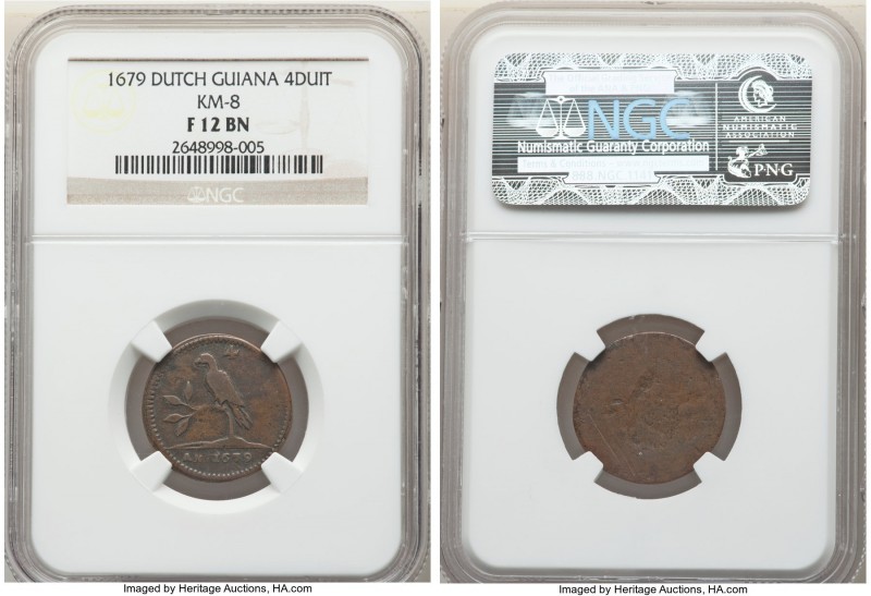 Dutch Guiana 4 Duit 1679 F12 NGC, KM8. Parrot on branch with four leaves. 

HI...