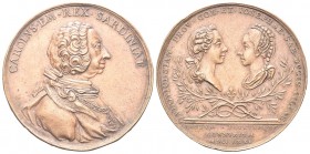 TORINO
Carlo Emanuele III, 1730-1773.. Medaglia 1771 opus L. Lavy.
Æ gr. 57,83 mm 49,4
Dr. CAROLVS EM REX SARDINIAE. Busto a d. con parrucca, in ar...