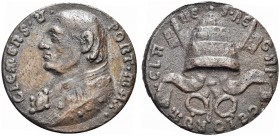 ROMA
Clemente V (Bertrand de Goth), 1305-1314.. Medaglia di restituzione.
Æ gr. 37,22 mm 41,5
Dr. Busto del Pontefice a s.
Rv. Triregno su chiavi ...