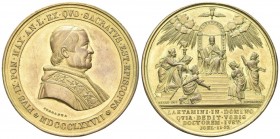 ROMA
Pio IX (Giovanni Maria Mastai Ferretti), 1846-1878.. Medaglia 1877 opus F. Speranza.
Æ dorato gr. 104,12 mm 60,9
Dr. PIVS IX PON MAX AN L EX Q...