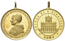 ROMA
Leone XIII (Vincenzo Gioacchino Luigi Pecci), 1878-1903.. Medaglia 1893 opus S. Johnson.
Æ dorato gr. 13,46 mm 32,6
Dr. RICORDO DEL GIUBILEO E...