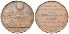 FRANCIA
III Repubblica, 1871-1940.. Medaglia 1878 opus T. Trotin
Æ gr. 52,03 mm 50,7
Dr. L’aerostato di M. Giffard sopra les Tuileries; sulla linea...