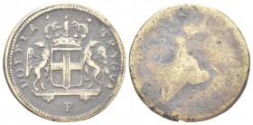 GENOVA
Dogi Biennali, 1528-1797. III Fase, 1637-1797.. Peso Monetale della Doppia di Genova.
Æ gr. 12,43 mm 25,7
Dr. DOPPIA - GENOVA. Stemma corona...
