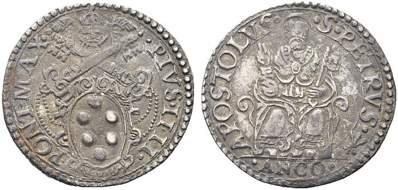 ANCONA
Pio IV (Giovanni Angelo Medici), 1559-1565.. Testone.
Ag gr. 9,55
Dr. ...