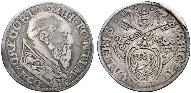ANCONA
Gregorio XIII (Ugo Boncompagni), 1572-1585.. Testone.
Ag gr. 8,94
Dr. ...