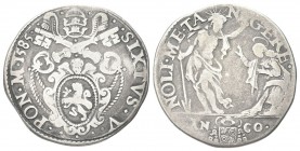 ANCONA
Sisto V (Felice Peretti), 1585-1590.. Testone 1585.
Ag gr. 9,05
Dr. SIXTVS V PON M 1585 Stemma sormontato da triregno e chiavi decussate con...