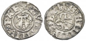 ASCOLI
Eugenio IV (Gabriele Condulmer), 1431-1447. . Bolognino.
Ag gr. 1,01
Dr. (chiavi decussate) EVGENIV' PAP. Lettera A tra 4 anellini.
Rv. S E...