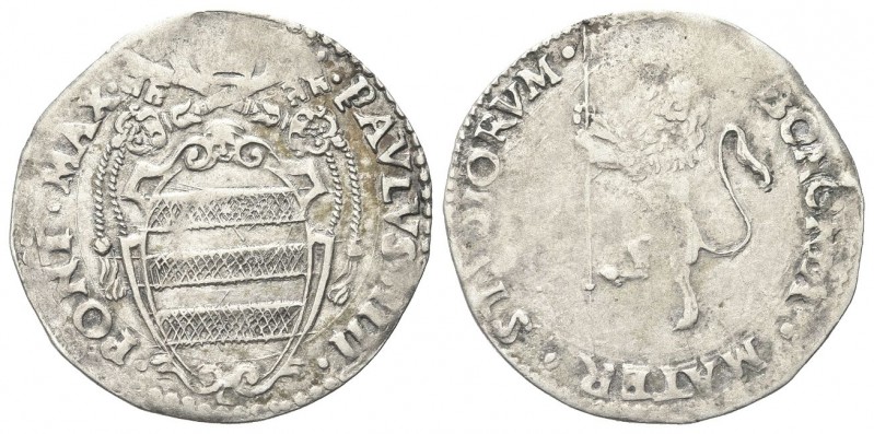 BOLOGNA
Paolo IV (Gian Pietro Carafa), 1555-1559. . Gabella.
Ag gr. 2,12
Dr. ...