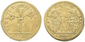 BOLOGNA
Pio VI (Giannangelo Braschi), 1775-1799.. Mezza Doppia romana 1786. 
Au gr. 2,57
Dr. PIVS VI PONT - MAXIM. Pianta di giglio; in esergo, 178...