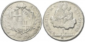 BOLOGNA
Governo Popolare, 1796-1797.. Scudo da 10 Paoli 1797.
Ag gr. 29,02
Dr. POPVLVS ET - SENATVS BON. Stemma, sormontato da testa leonina, tra d...