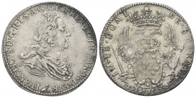 FIRENZE
Francesco II (III) di Lorena, 1737-1765. . Mezzo Francescone 1746, modulo largo.
Ag gr. 13,69
Dr. FRANCISCVS D G R I S A G HIER REX LOTH BA...