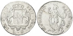 GENOVA
Dogi Biennali, 1528-1797. III Fase, 1637-1797.. 8 Lire 1797.
Ag gr. 32,88
Dr. DUX ET GUB - REIP GENU. Stemma della Repubblica coronato tra d...